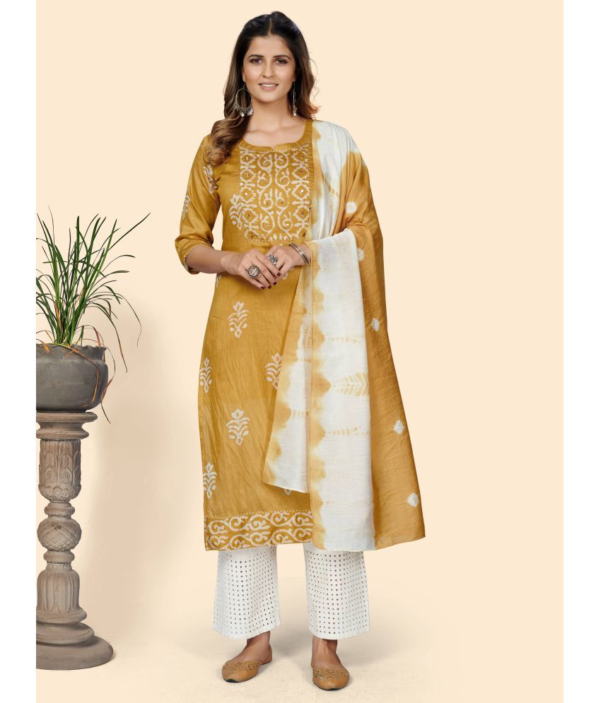     			Vbuyz - Yellow Chanderi Women's Straight Kurti ( Pack of 1 )