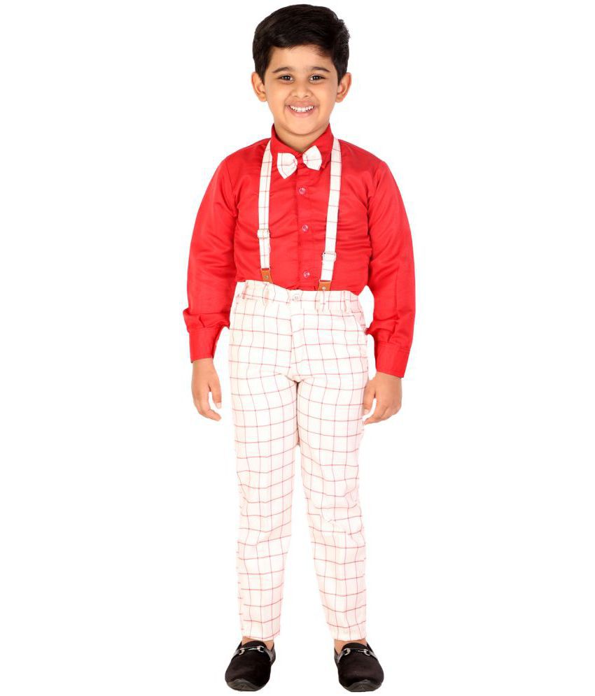    			DKGF Fashion - Red Cotton Blend Boys Shirt & Pants ( Pack of 1 )