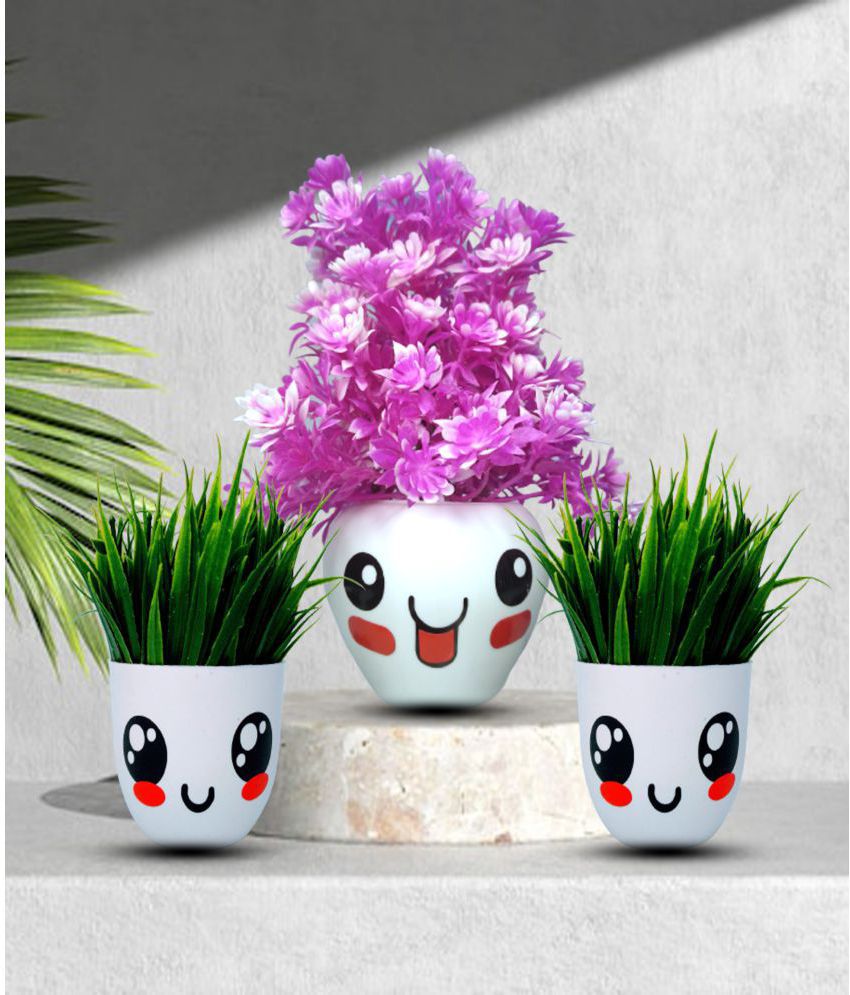 Neki - Pink Wild Artificial Flowers With Pot ( Pack of 3 )