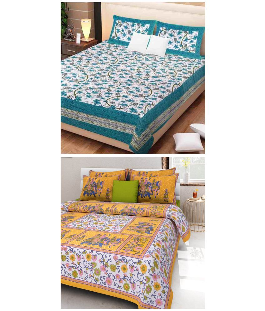     			Uniqchoice - Multicolor 100% Cotton 2 Double Bedsheets with 4 Pillow Covers