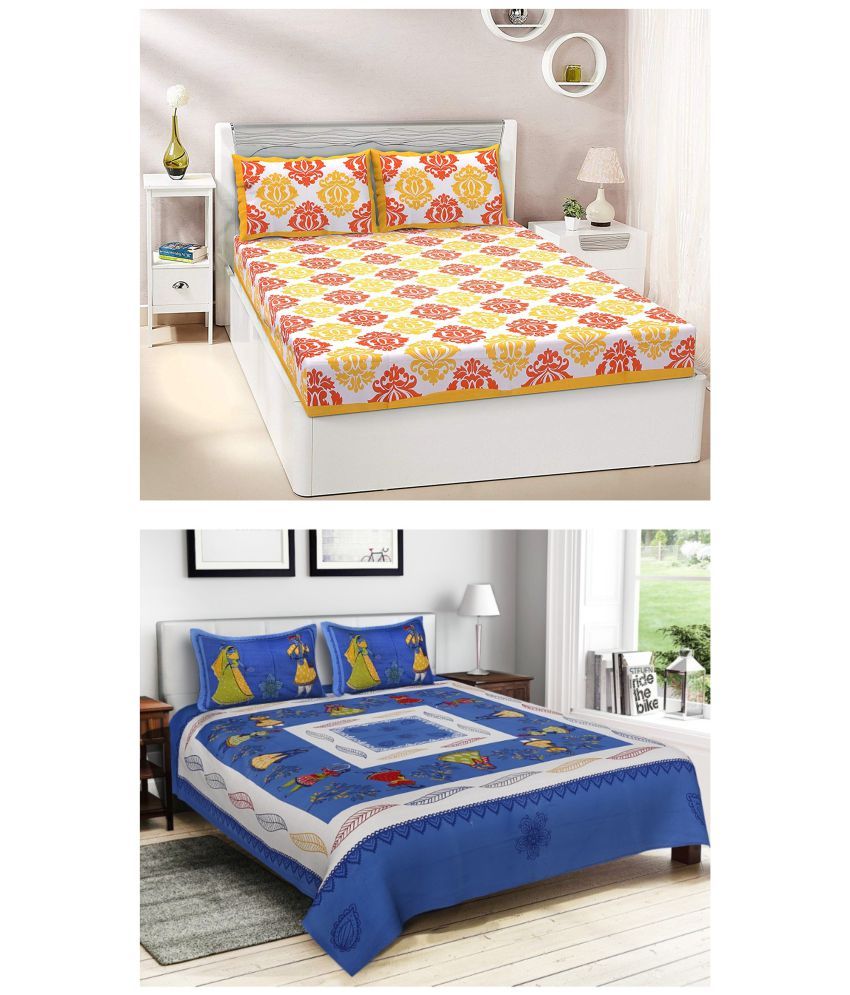     			Uniqchoice - Multicolor 100% Cotton 2 Double Bedsheets with 4 Pillow Covers