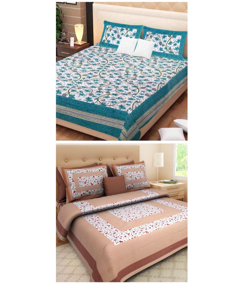     			Uniqchoice - Multicolor 100% Cotton 2 Double Bedsheets with 4 Pillow Covers