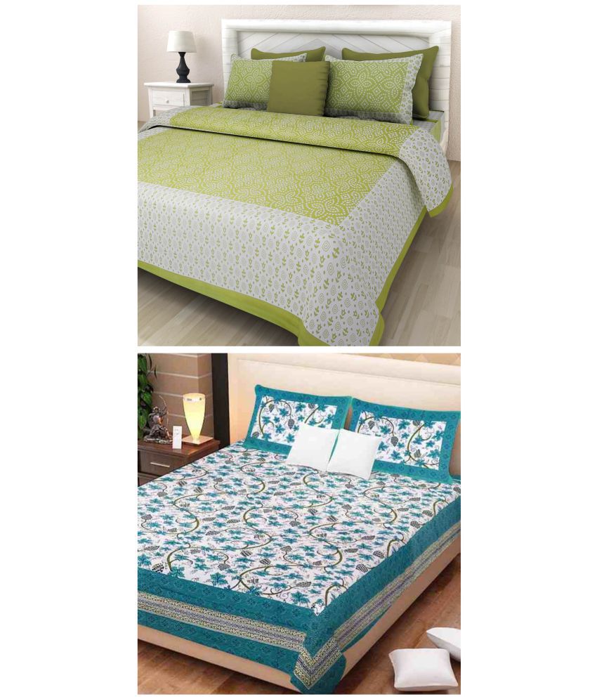     			Uniqchoice - Multicolor 100% Cotton 2 Double Bedsheets with 4 Pillow Covers