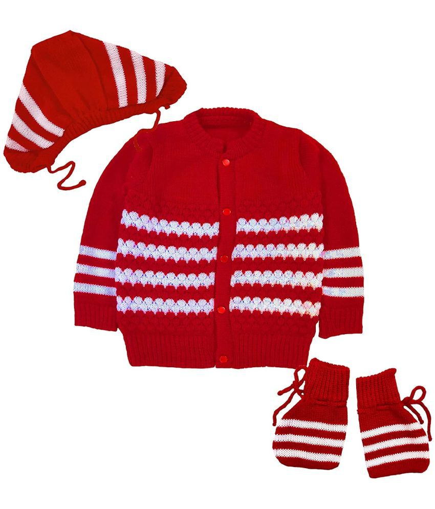     			little PANDA Baby Boy’s & Baby Girl’s Woolen Round Neck Long Sleeves Sweater, Cap & Booties Set