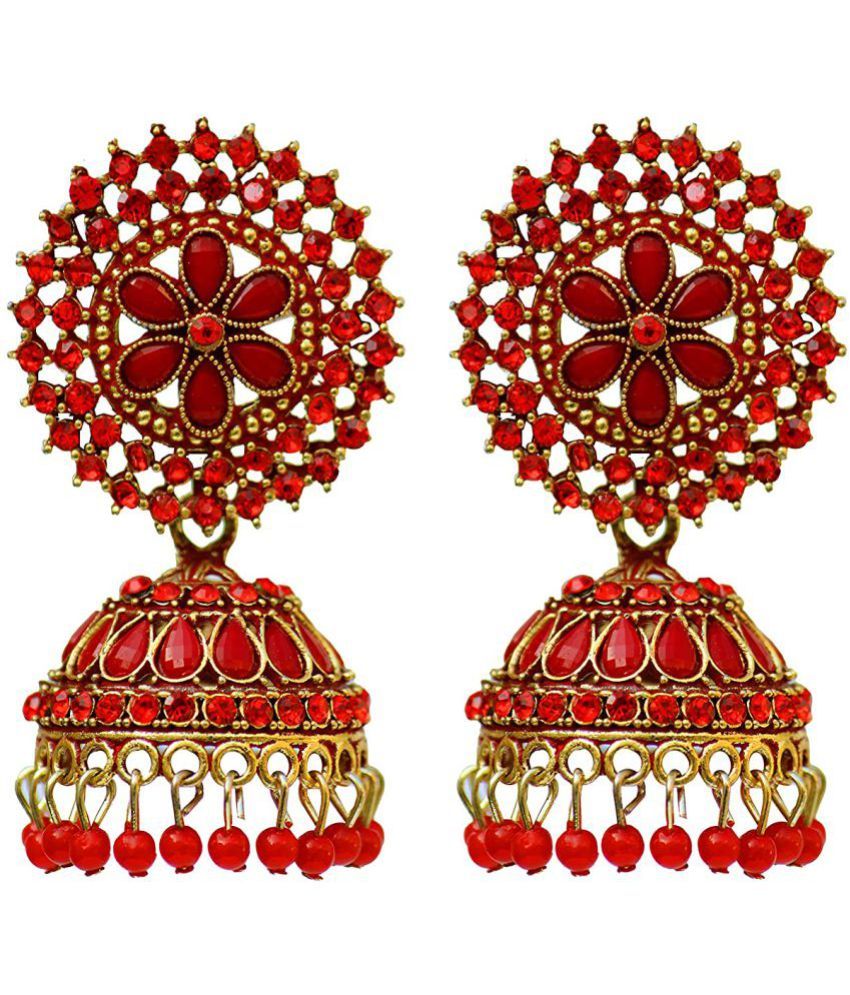     			Happy Stoning - Red Jhumki ( Pack of 1 )