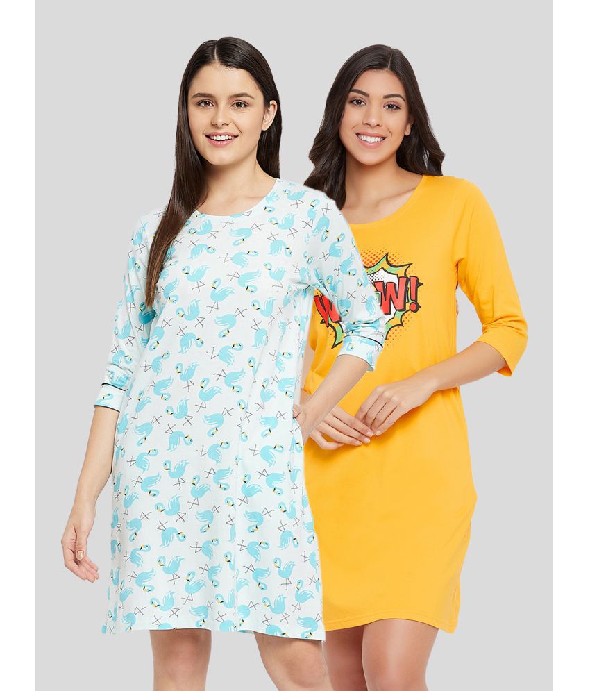     			Clovia - Multicolor 100% Cotton Women's Nightwear T-shirt Night Dress ( Pack of 2 )