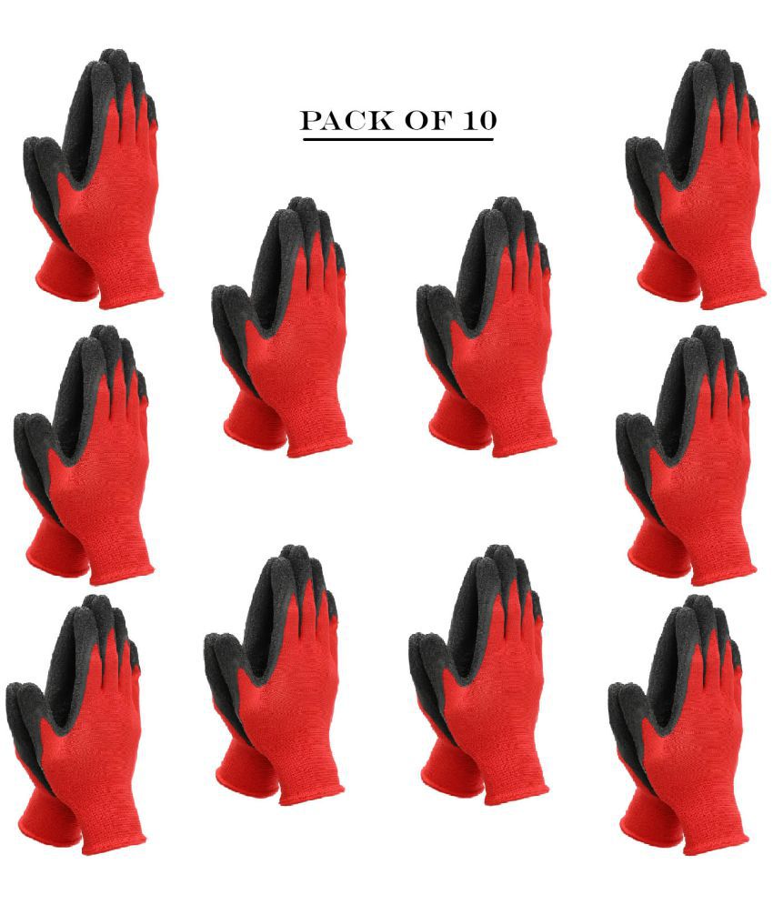     			LAXMI Nylon Anti Cut Resistance Red Black Hand Gloves  (Pack of 10) Nylon Safety Glove