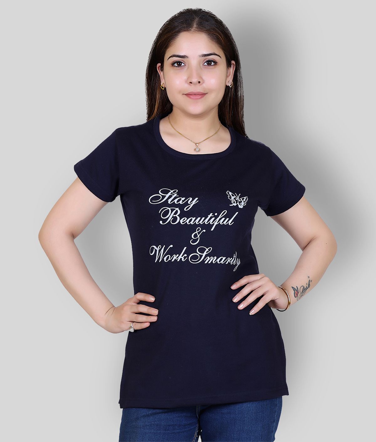     			Ogarti - Navy Blue Cotton Women's Regular Top ( Pack of 1 )