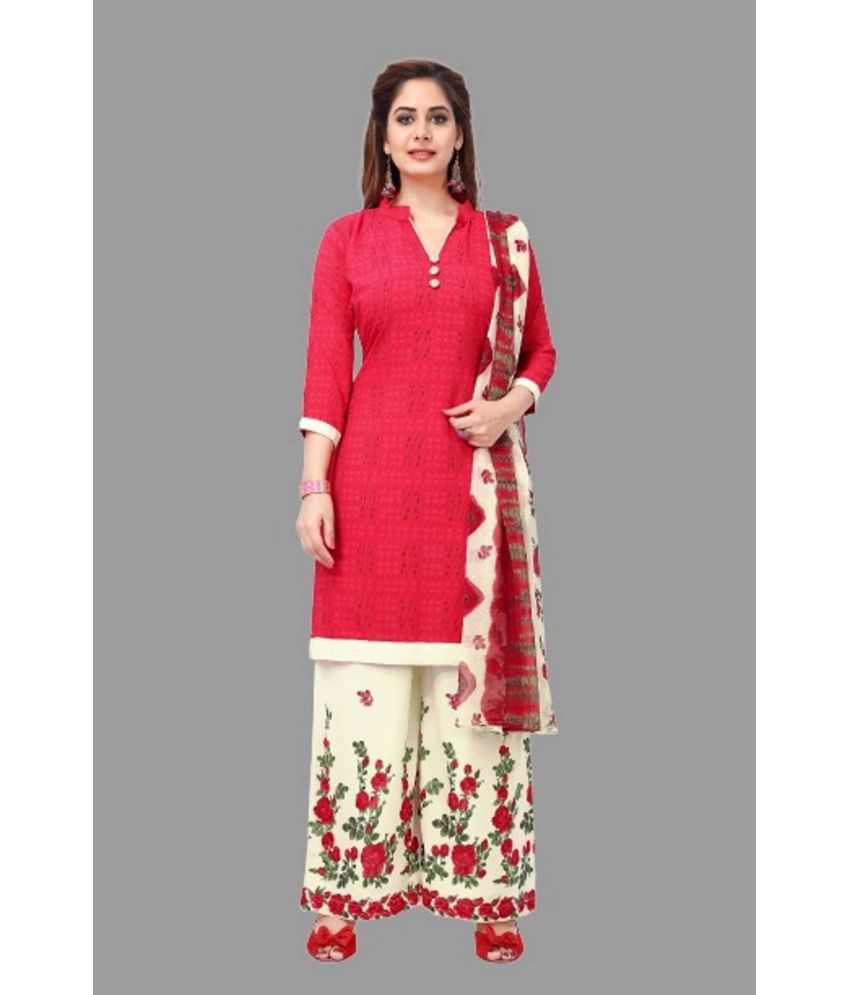     			SIMMU - Red Printed Unstitched Dress Material ( Pack of 1 )