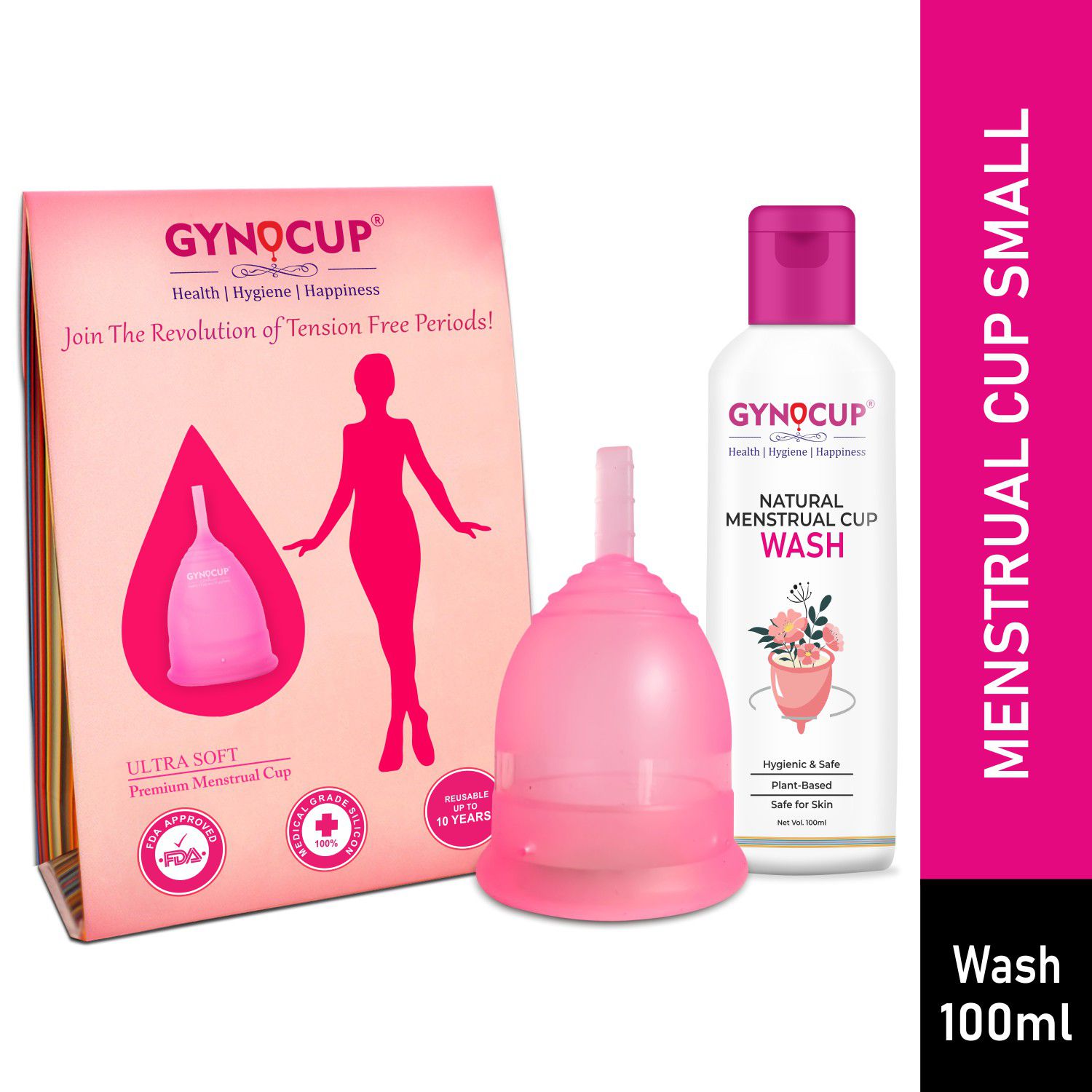 GynoCup Menstrual Cup for Women Small Size (Pink)|With Menstrual Cup Wash 100ml (Combo)
