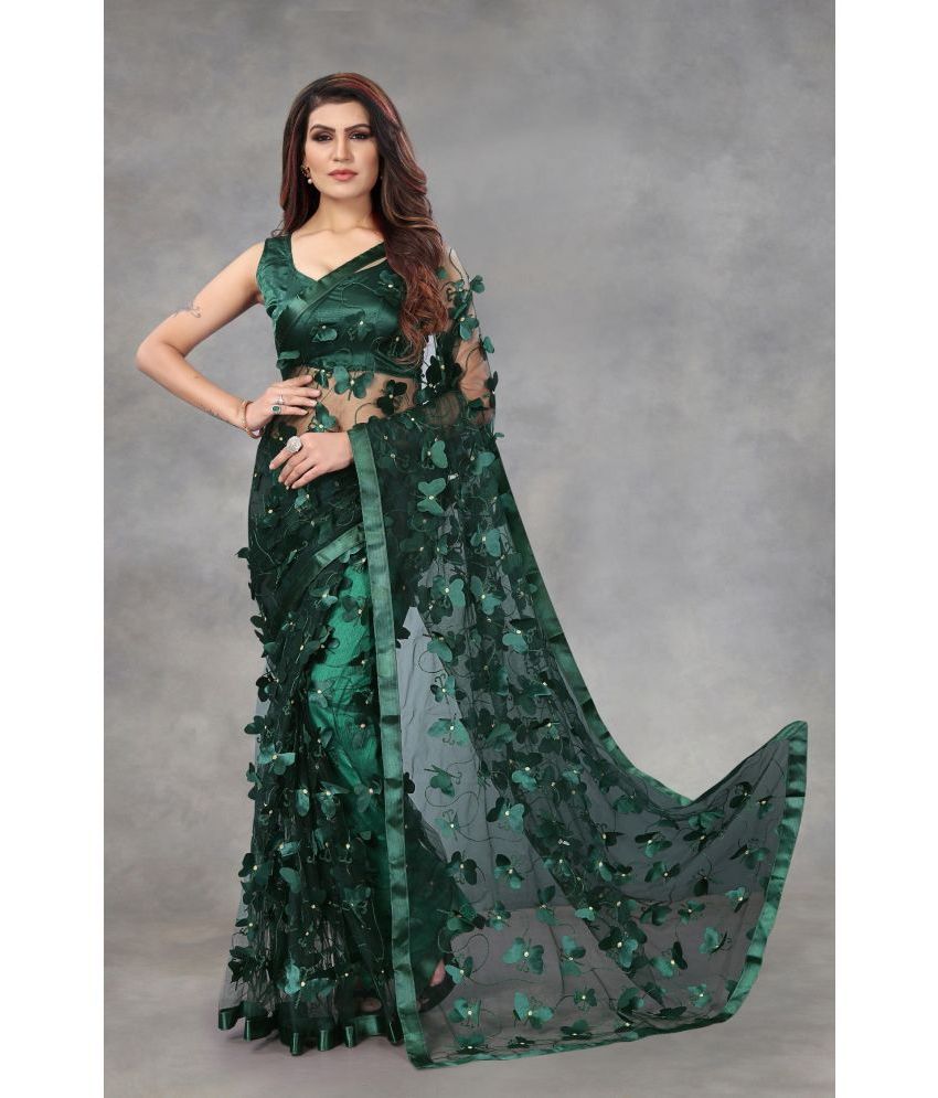     			JULEE - Green Net Saree With Blouse Piece ( Pack of 1 )