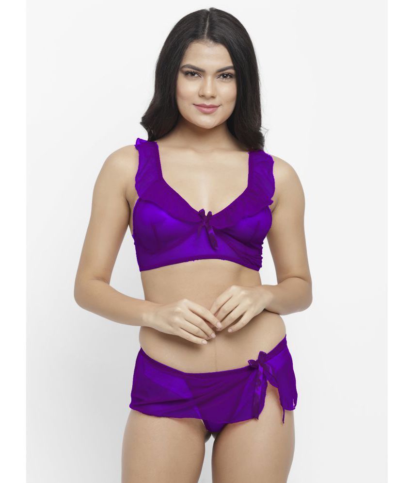     			N-Gal - Purple Nylon Women's Bra & Panty Set ( Pack of 1 )