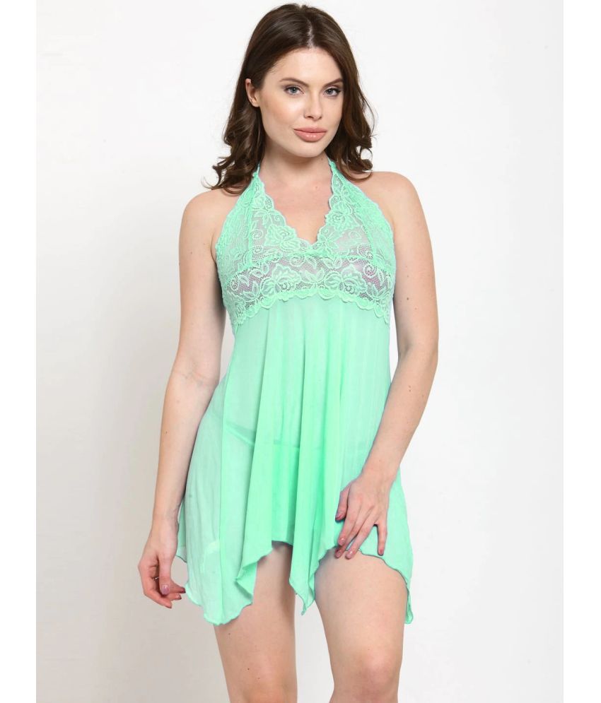     			N-Gal - Sea Green Nylon Women's Nightwear Baby Doll Dresses With Panty ( Pack of 1 )