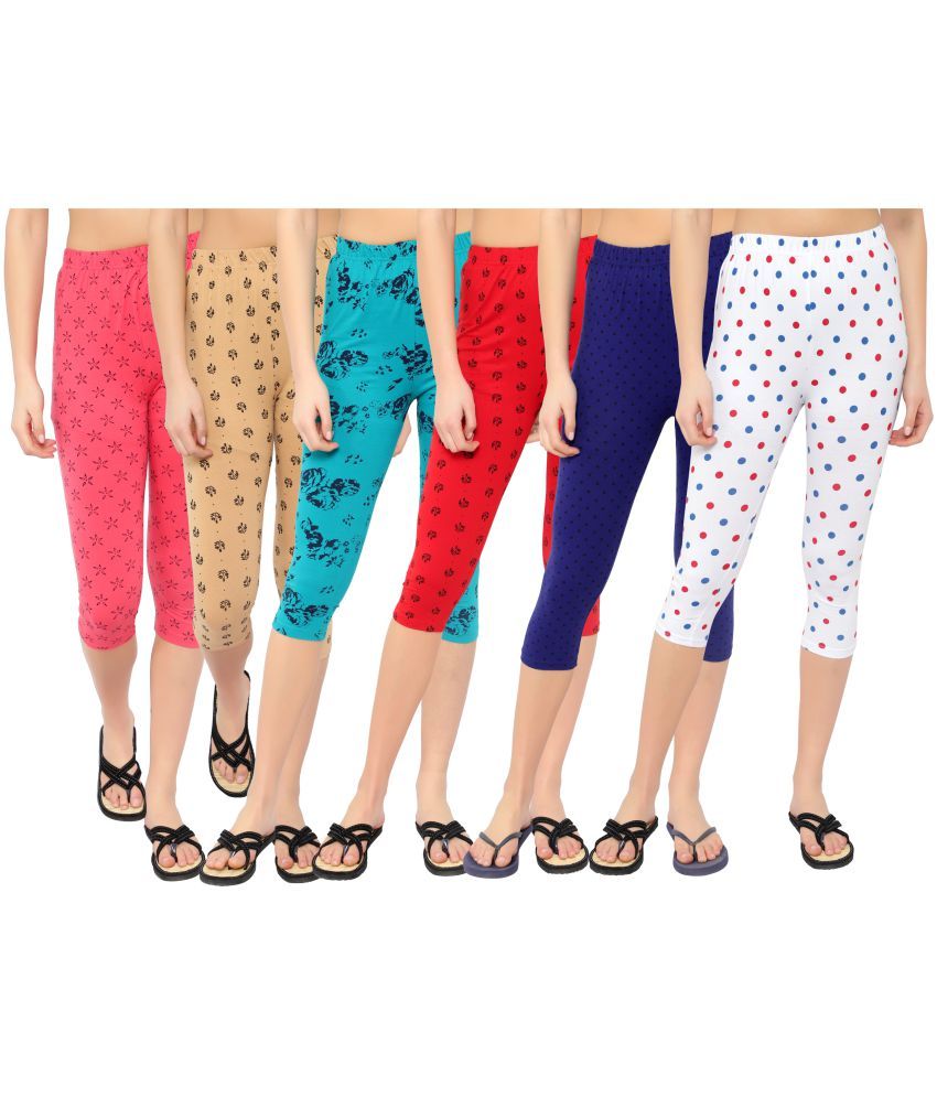     			Diaz Multi Cotton Lycra Floral Capri - Pack of 6