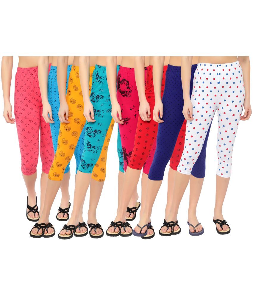     			Diaz Multi Cotton Lycra Graphic Capri - Pack of 8