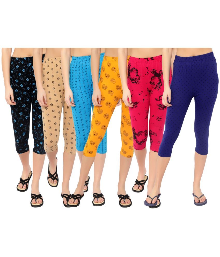     			Diaz Multi Cotton Lycra Graphic Capri - Pack of 6