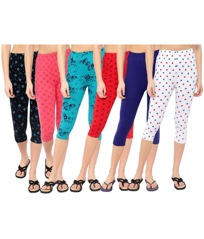     			Diaz Multi Cotton Lycra Graphic Capri - Pack of 6