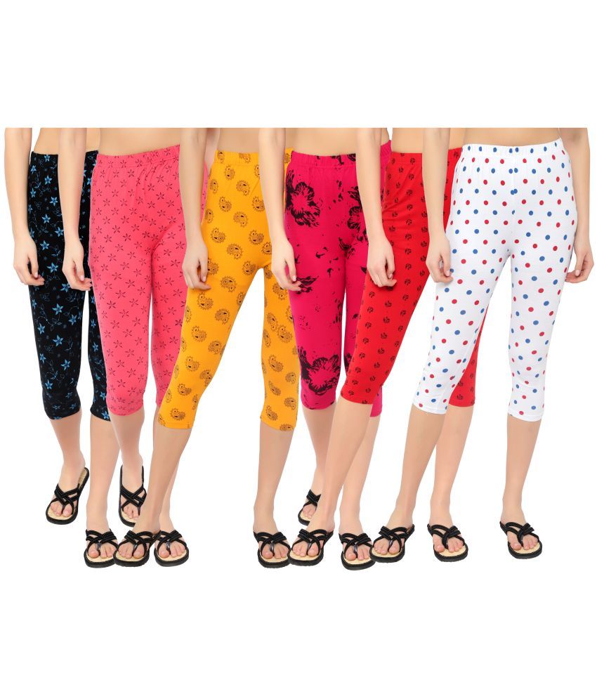     			Diaz Multi Cotton Lycra Graphic Capri - Pack of 6