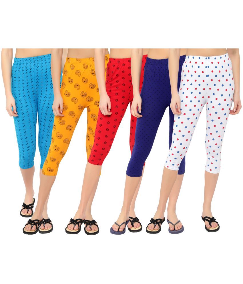     			Diaz Multi Cotton Lycra Printed Capri - Pack of 5