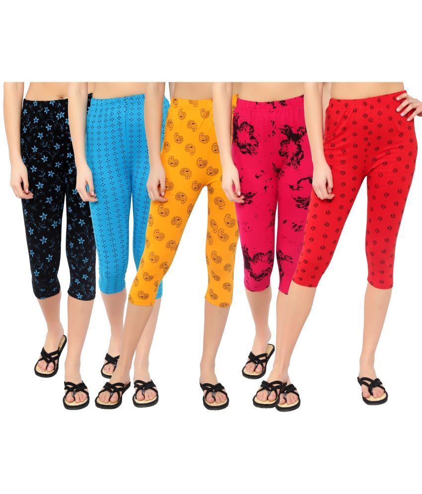     			Diaz Multi Cotton Lycra Printed Capri - Pack of 5