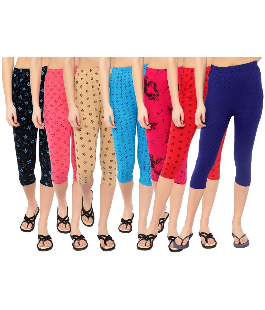     			Diaz Multi Cotton Lycra Printed Capri - Pack of 7