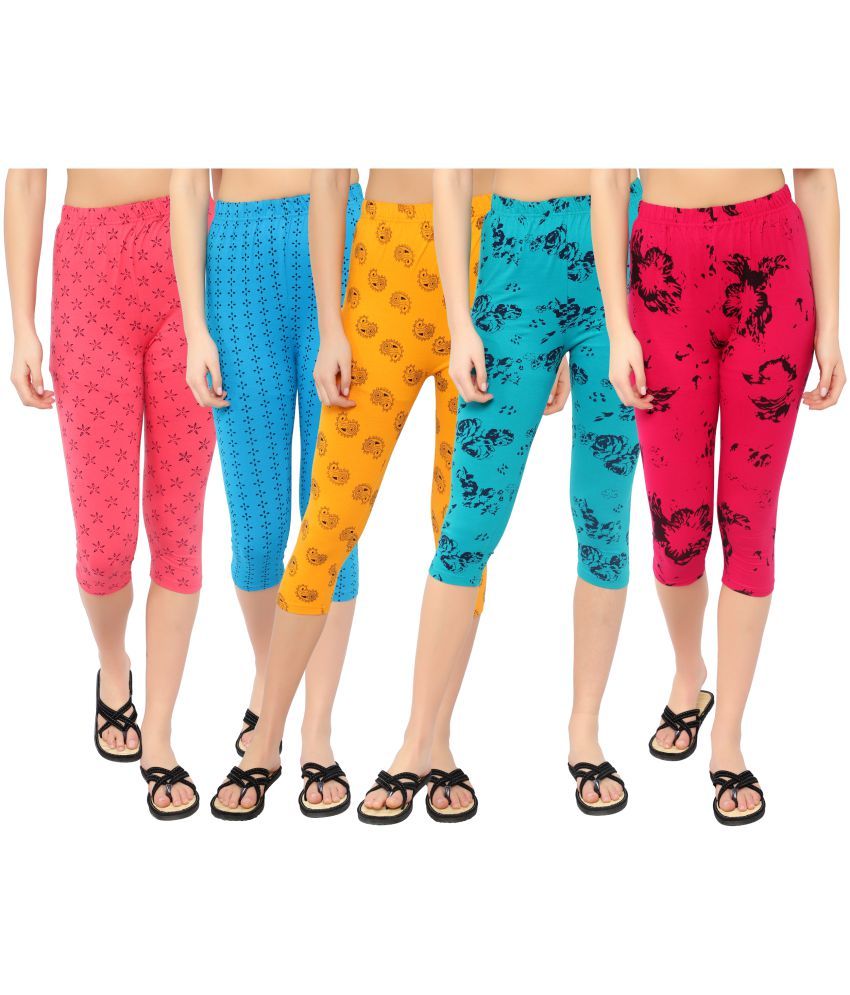     			Diaz Multi Cotton Lycra Printed Capri - Pack of 5