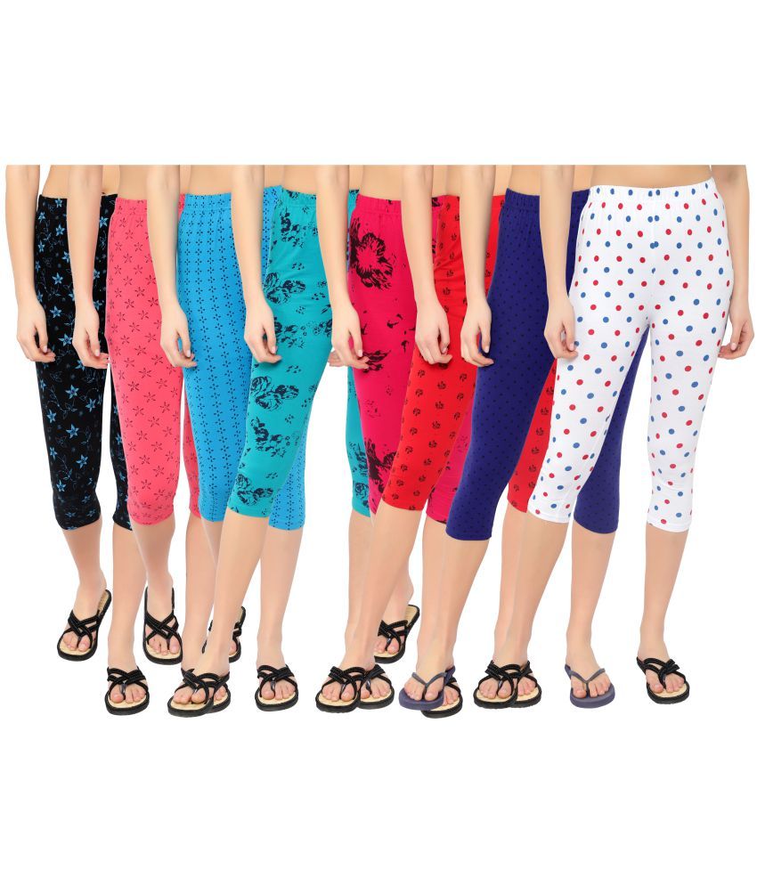     			Diaz Multi Cotton Lycra Printed Capri - Pack of 8