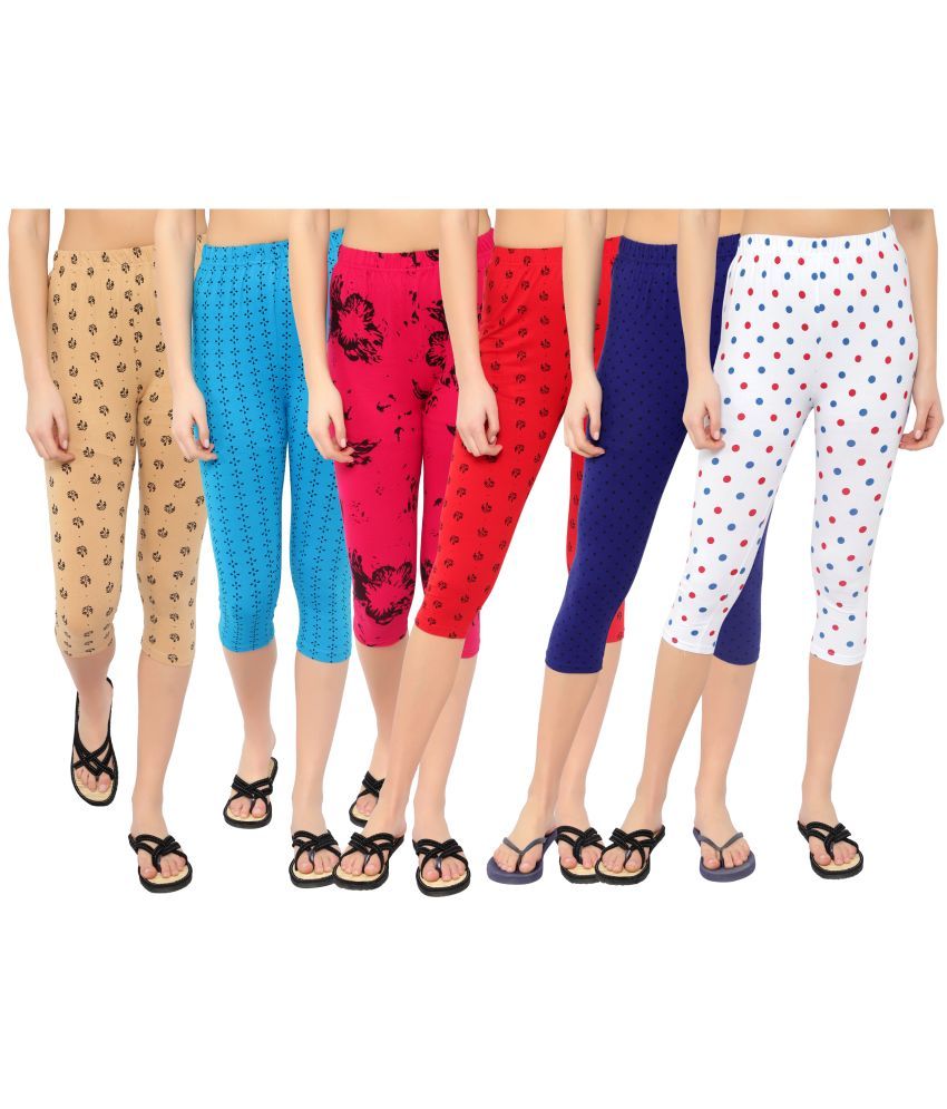     			Diaz Multi Cotton Lycra Printed Capri - Pack of 6