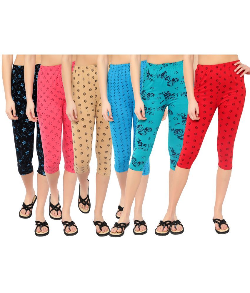     			Diaz Multi Cotton Lycra Printed Capri - Pack of 6