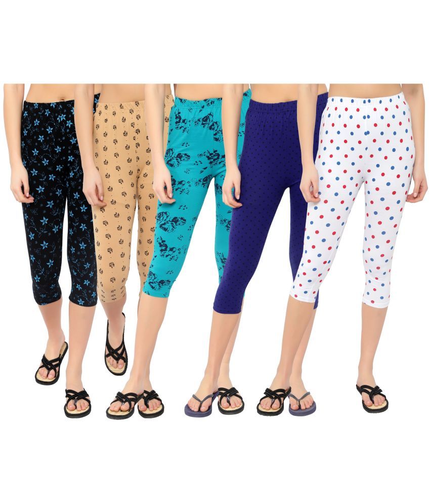     			Diaz Multi Cotton Lycra Printed Capri - Pack of 5