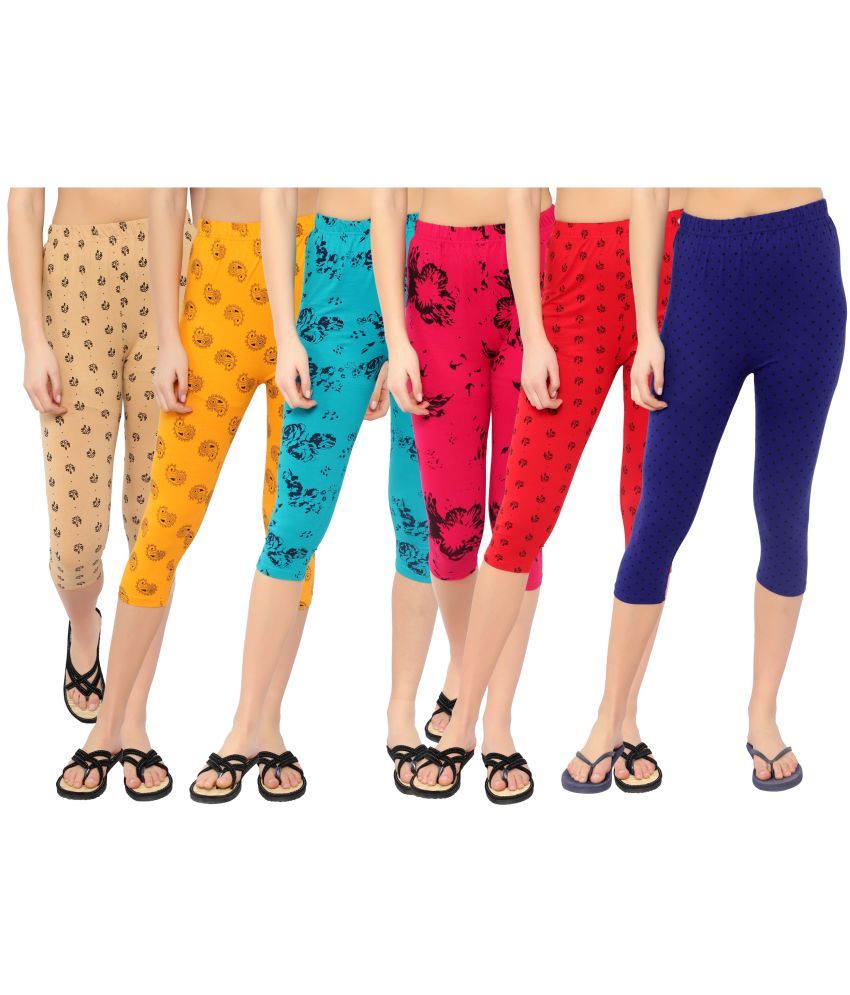     			Diaz Multi Cotton Lycra Printed Capri - Pack of 6