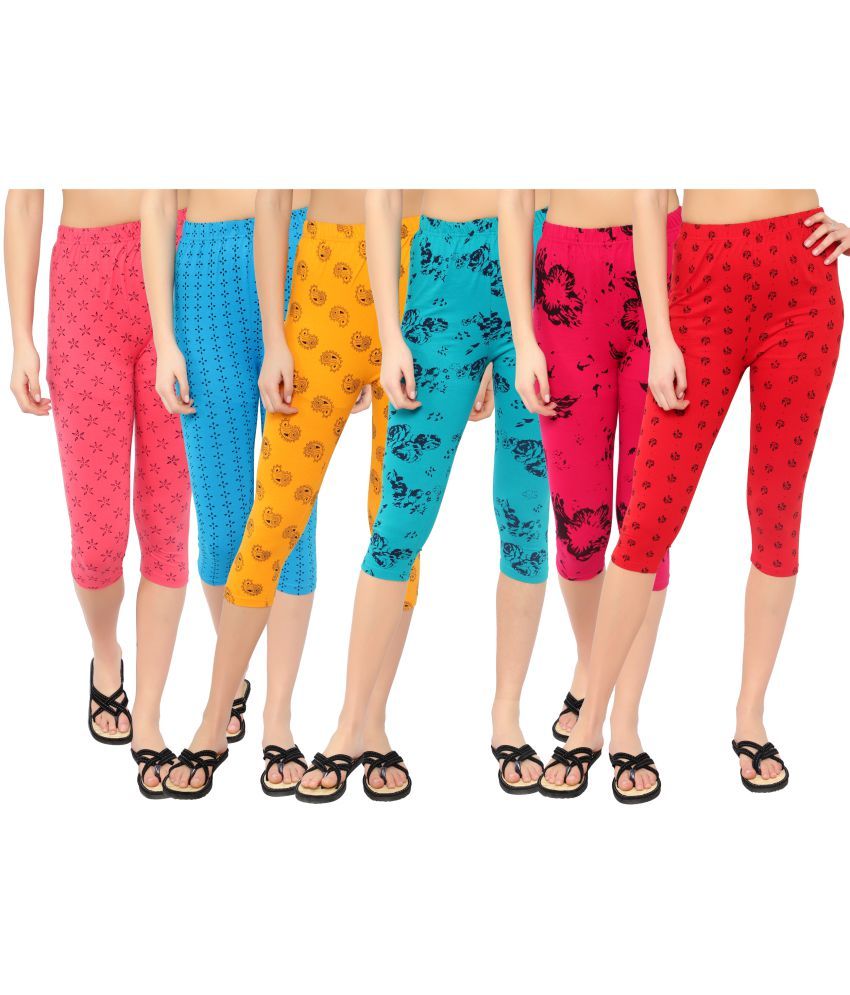     			Diaz Multi Cotton Lycra Printed Capri - Pack of 6