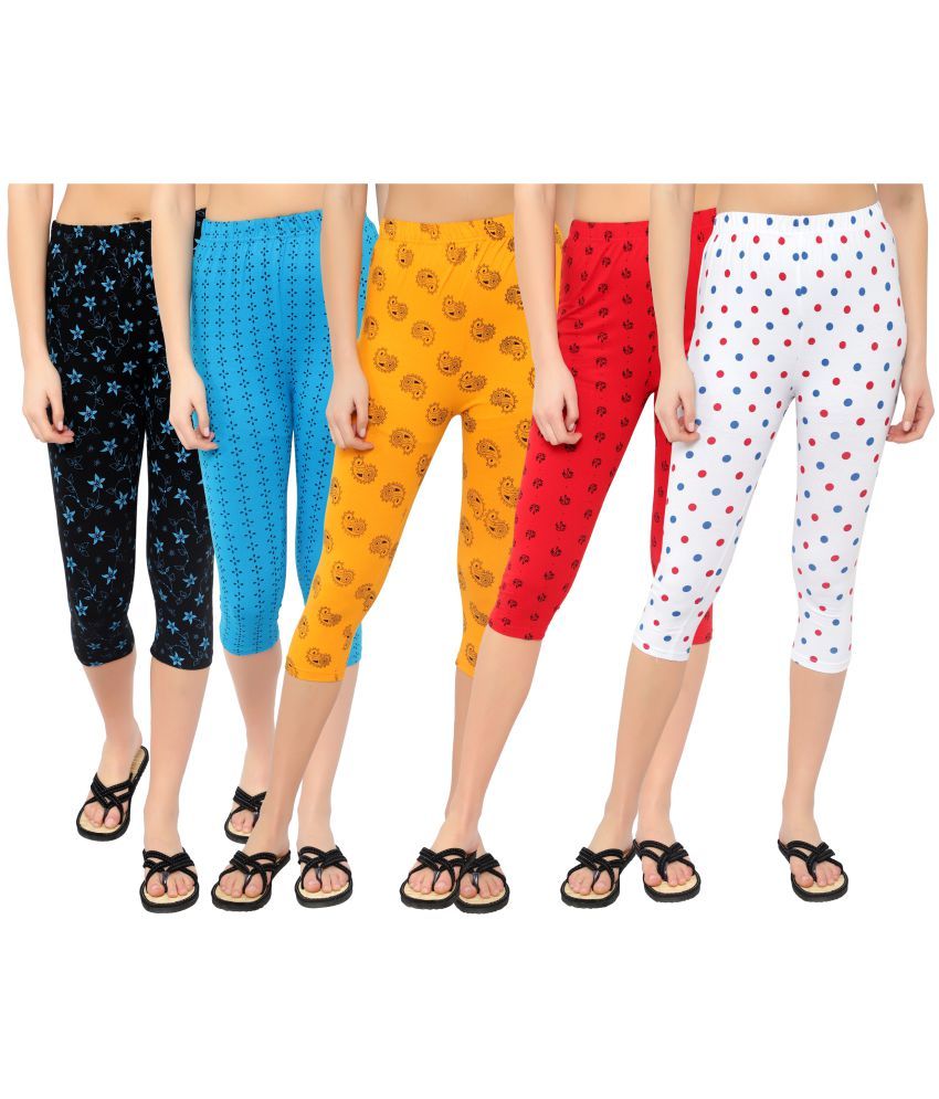     			Diaz Multi Cotton Lycra Printed Capri - Pack of 5