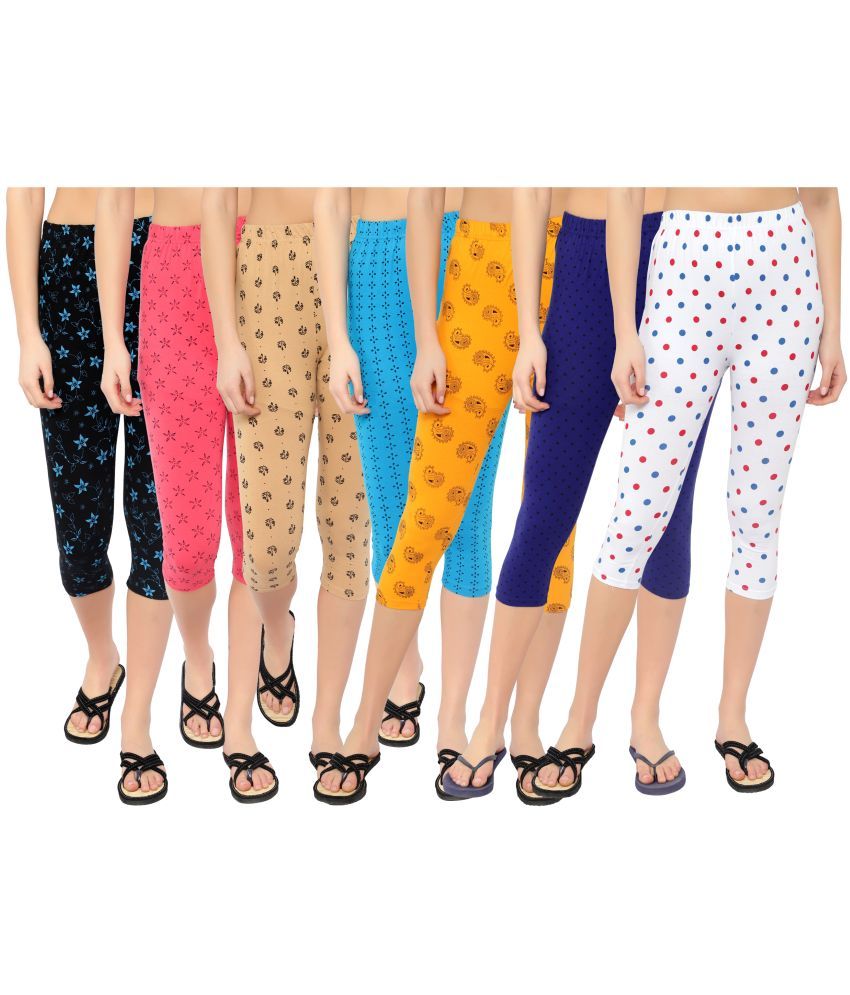     			Diaz Multi Cotton Lycra Printed Capri - Pack of 7