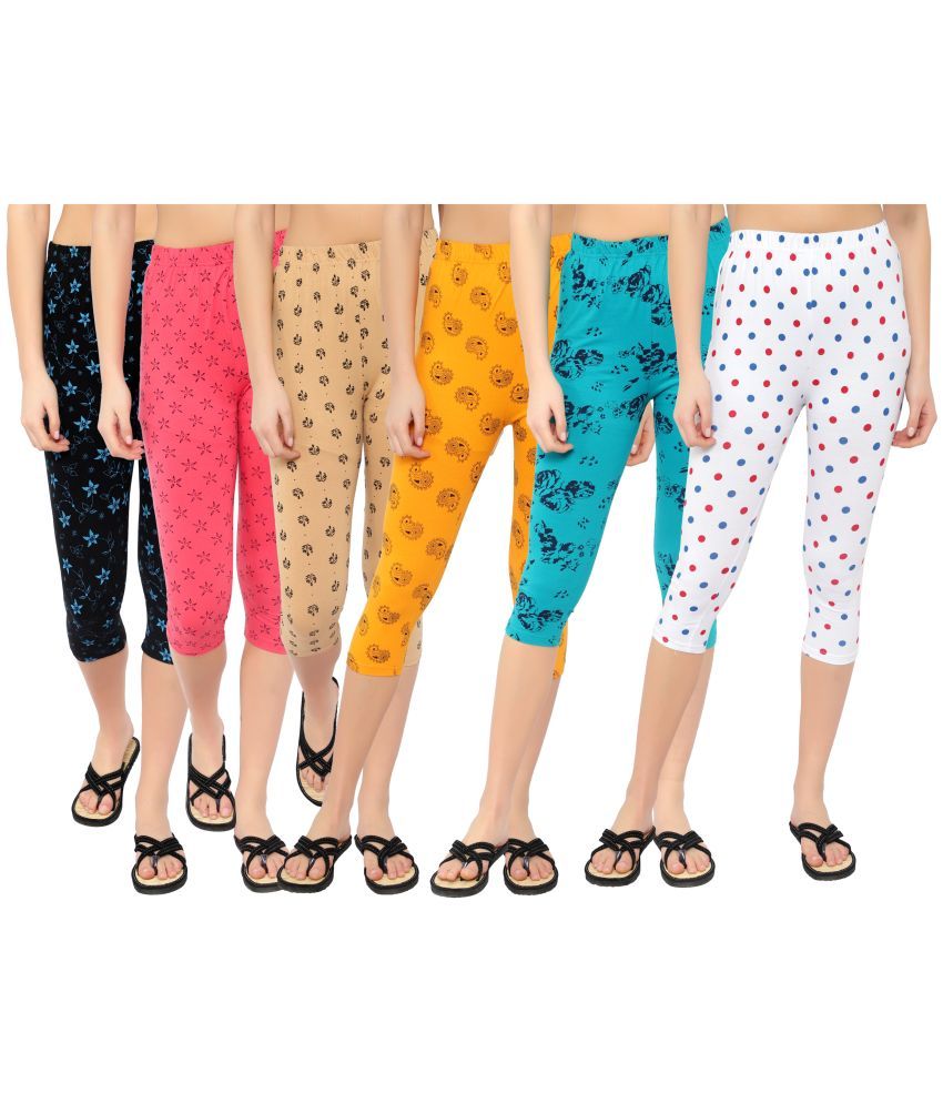     			Diaz Multi Cotton Lycra Printed Capri - Pack of 6