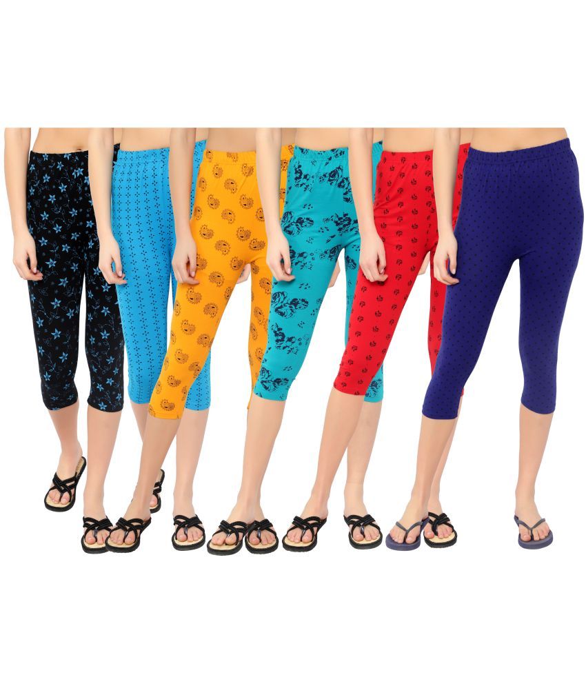     			Diaz Multi Cotton Lycra Printed Capri - Pack of 6