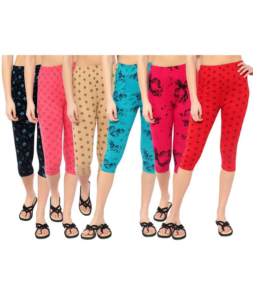     			Diaz Multi Cotton Lycra Printed Capri - Pack of 6