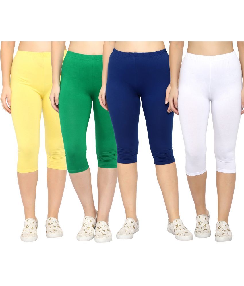     			Diaz Multi Cotton Lycra Solid Capri - Pack of 4