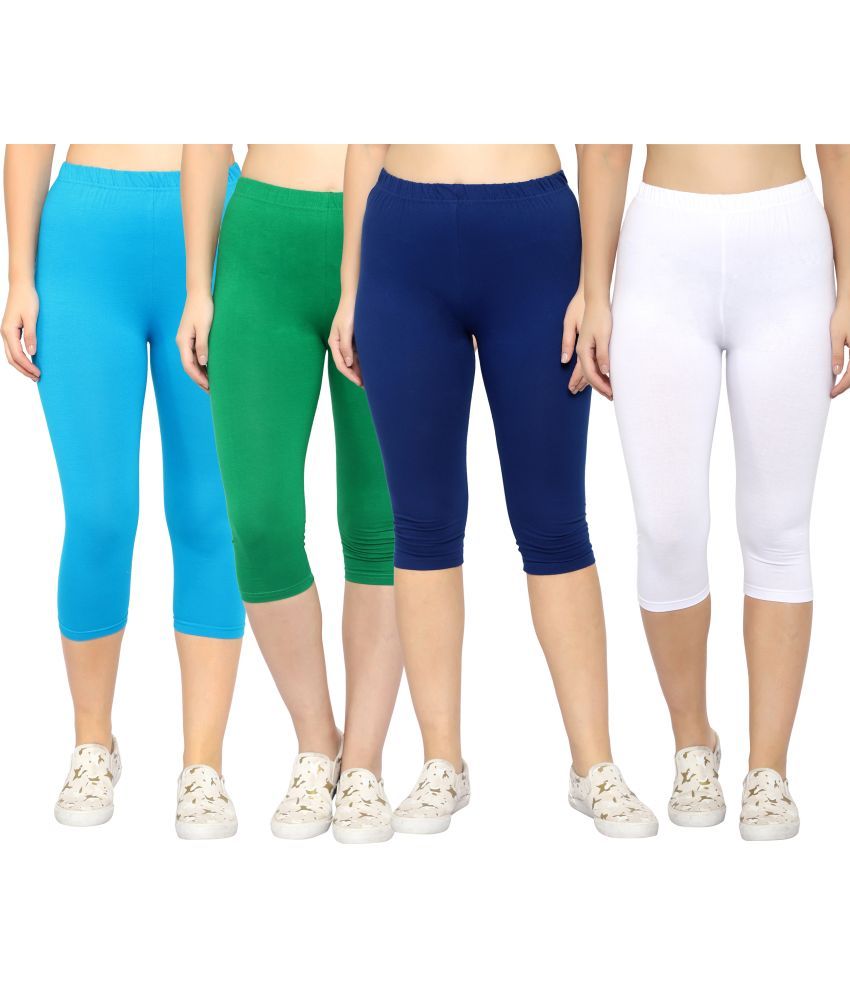     			Diaz Multi Cotton Lycra Solid Capri - Pack of 4