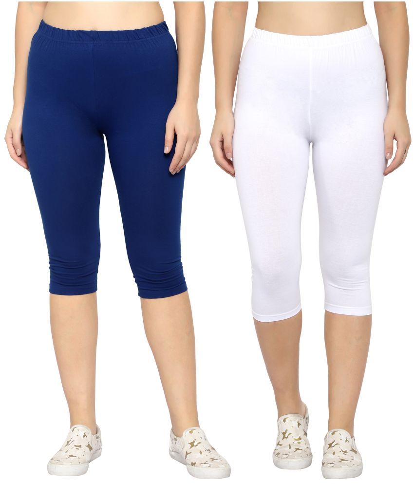     			Diaz Multi Cotton Lycra Solid Capri - Pack of 2