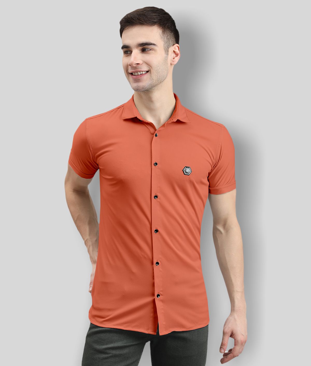     			INDICLUB - Orange Cotton Blend Slim Fit Men's Casual Shirt (Pack of 1)