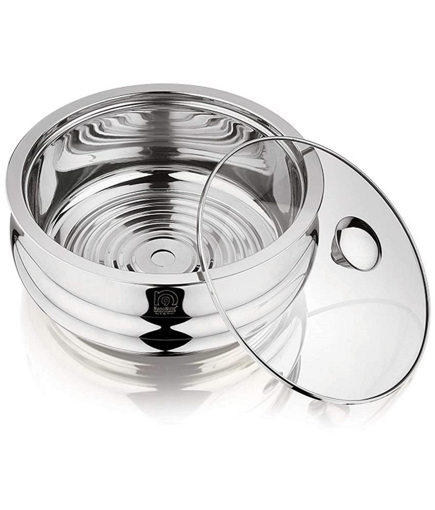     			Nanonine Chapati Server Belly Double Wall Insulated Stainless Steel Serve Fresh Casserole With Steel Coaster And Glass Lid, 1.24 L, 1 Pc