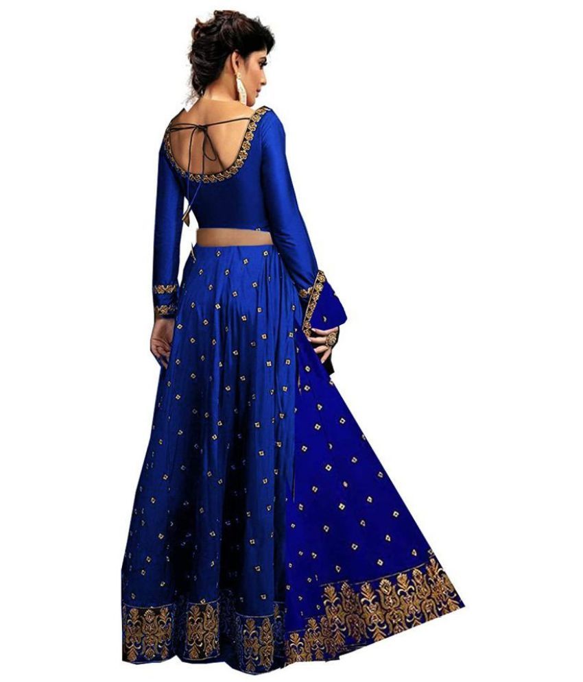Shree But Bhavani Creation Blue Satin Unstitched Unstitched Lehenga