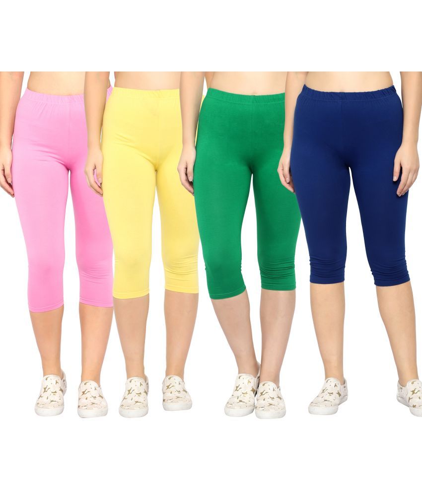     			Diaz Multi Cotton Lycra Solid Capri - Pack of 4