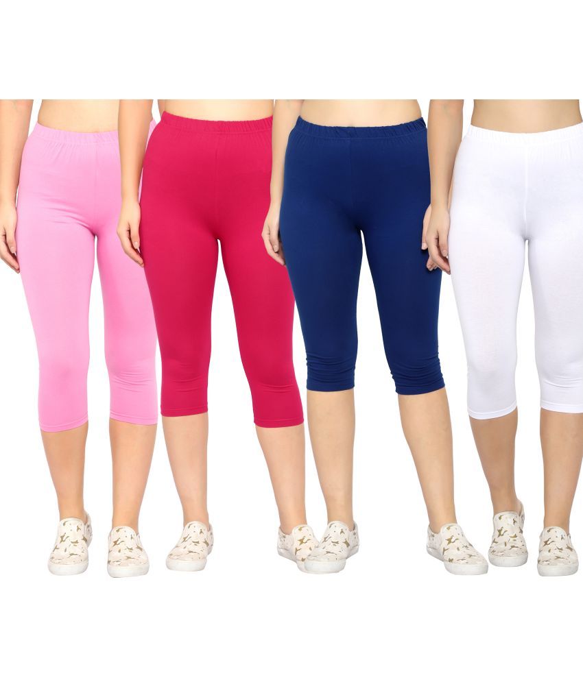     			Diaz Multi Cotton Lycra Solid Capri - Pack of 4