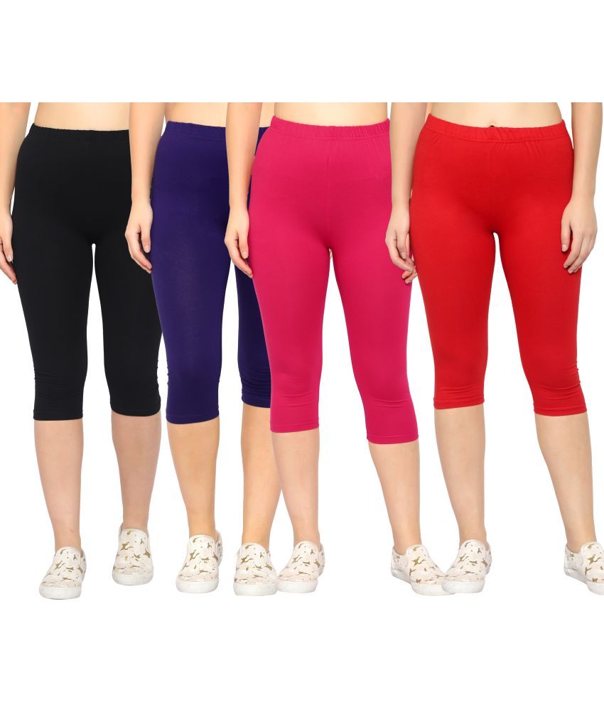     			Diaz Multi Cotton Lycra Solid Capri - Pack of 4