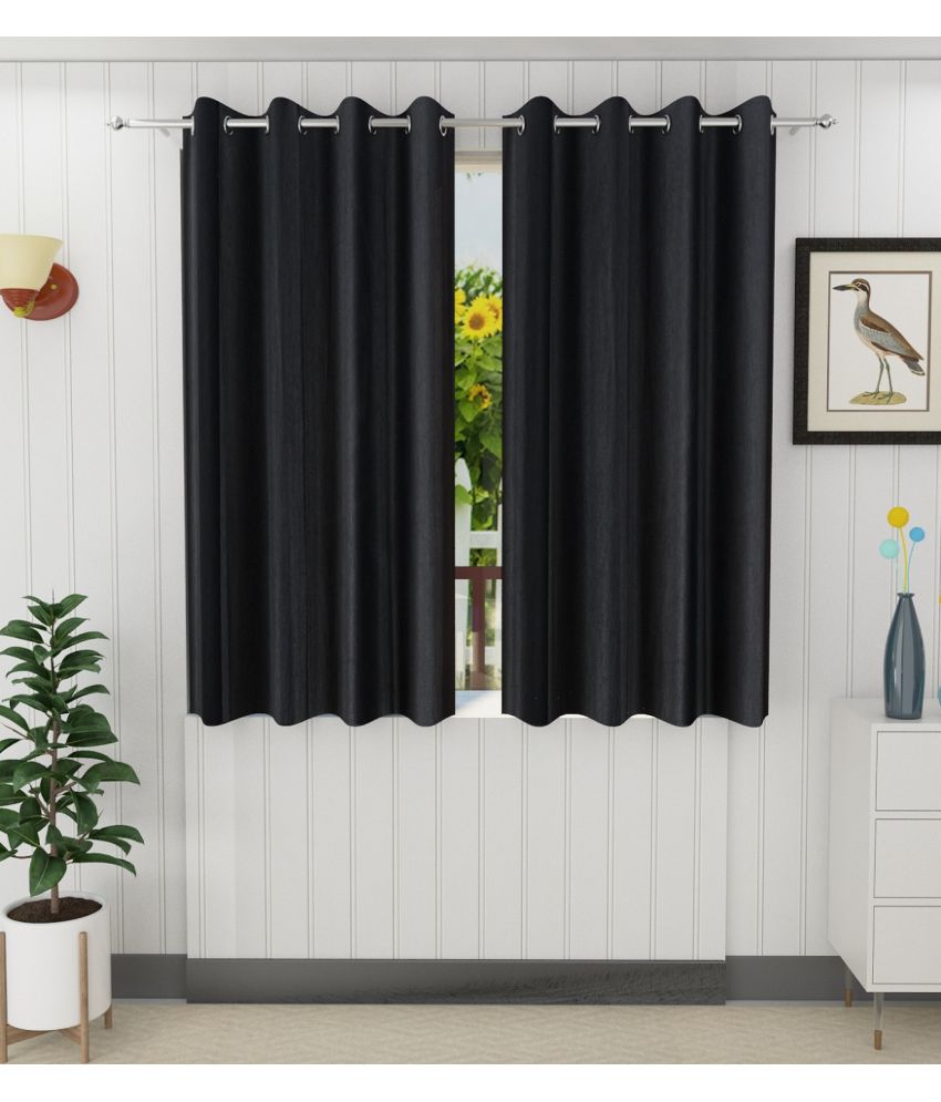     			Panipat Textile Hub Solid Semi-Transparent Eyelet Door Curtain 7 ft Pack of 2 -Black