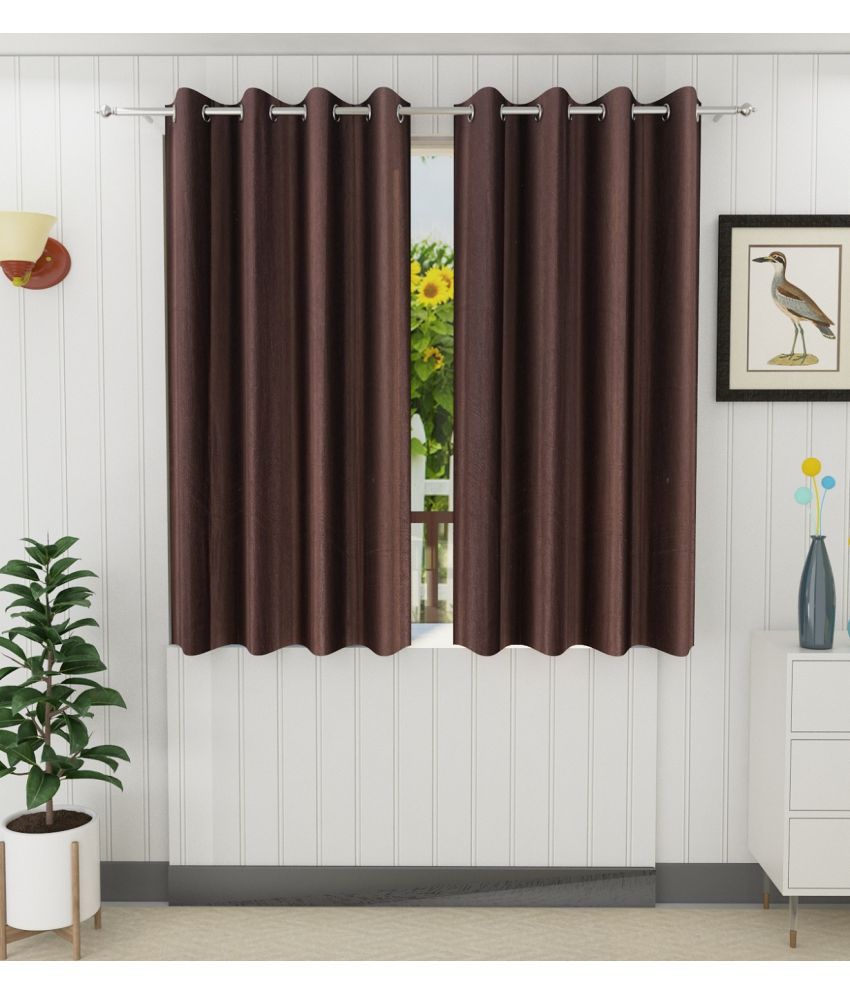     			Panipat Textile Hub Solid Semi-Transparent Eyelet Door Curtain 7 ft Pack of 2 -Brown