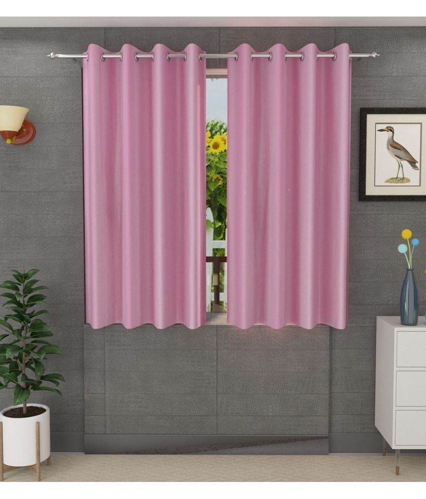     			Panipat Textile Hub Solid Semi-Transparent Eyelet Door Curtain 7 ft Pack of 2 -Light Pink