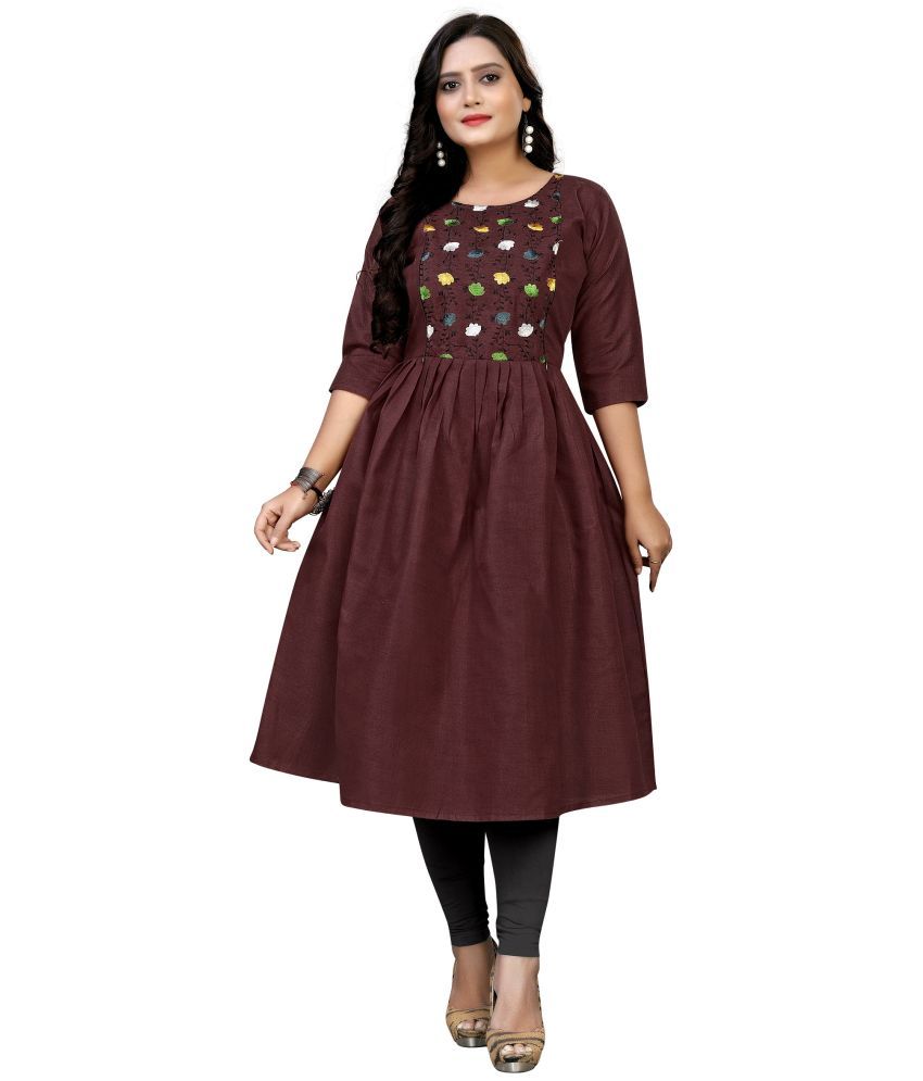     			Rangrasiya - Maroon Cotton Women's Flared Kurti ( Pack of 1 )